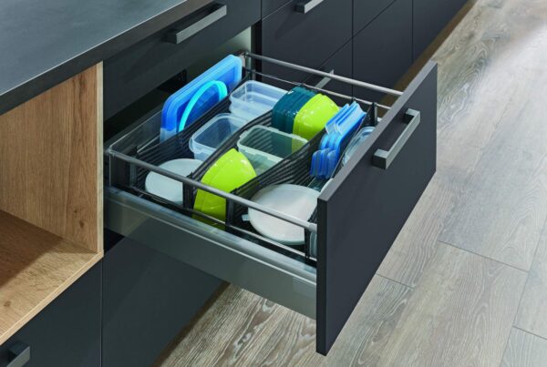 SpaceFlexx elemento organizzativo - SpaceFlexx Elemento organizzativo flessibile per barattoli impiegabile a partire da 60 cm di larghezza cromonesttex® in antracite il nesttex® si adegua al contenuto